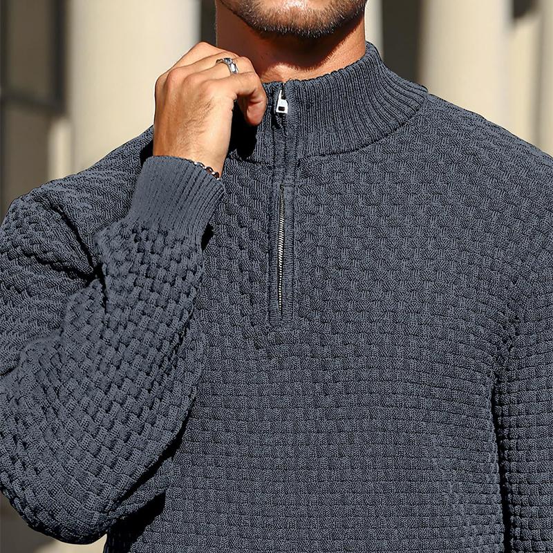 Suéter de punto trenzado con cuello de cremallera para hombre – Pulóver de cuello alto cálido con cuello con cremallera – Capa perfecta para días fríos, viernes casuales y estilo atemporal para el día a día TikTokShopBlackFriday Regalo de Navidad