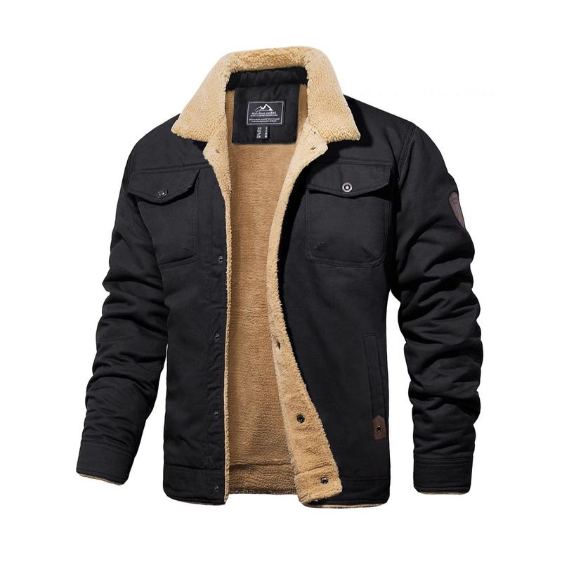 Chaqueta camionera de invierno con forro sherpa para hombre, chaqueta informal cálida con múltiples bolsillos, tops de ropa de hombre con cuello, forro polar de algodón, manga larga, novedad de otoño, chaqueta caqui beige, diversión al aire libre