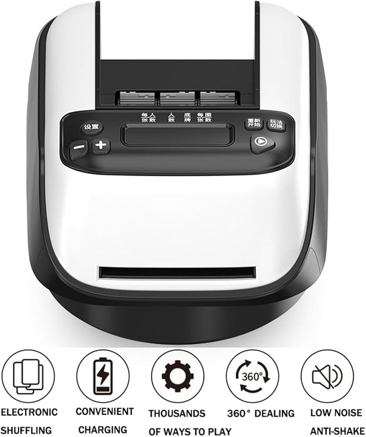 Máquina Repartidora Automática de Cartas - Recargable para 1/2/3 Barajas, 1-12 Jugadores, Distancia de Reparto Ajustable, Silenciosa, Rotación 360° y 180°, Compatible con Poker, UNO, Bridge, Blackjack y Más